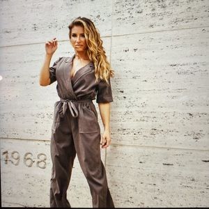 NWT Date Me Chocolate Collared Jumpsuit